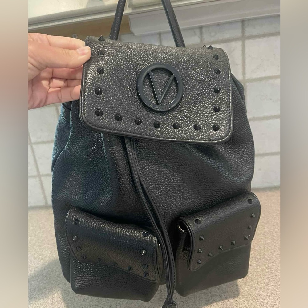 Authentic Valentino Black Backpack with Stud Accents